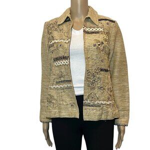Coldwater Creek Women’s Jacket Linen Blend Size PXS Blazer Embroidery Lined Open